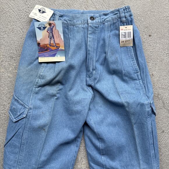 Deadstock 80s Dockers Jeans Mens 28x32 Pleated Denim Levis Cargo Tapered Vintage - Picture 3 of 16